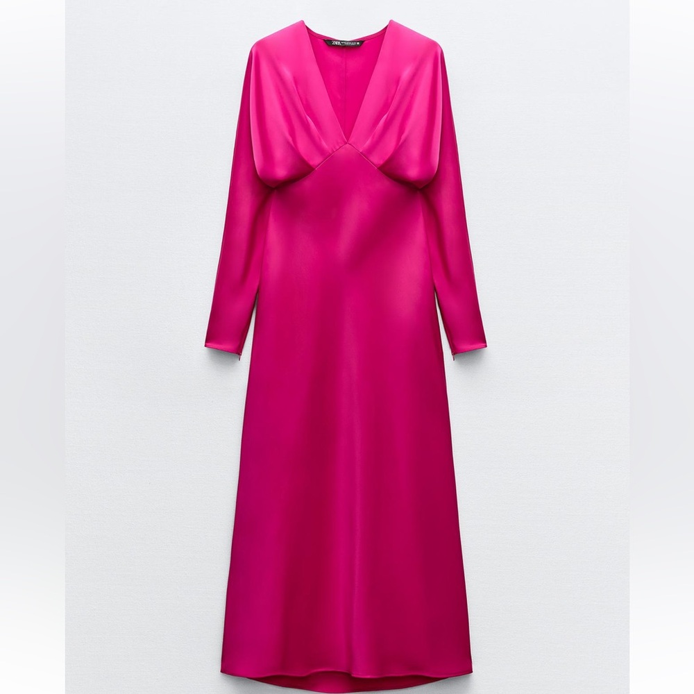Zara NWT Satin Effect Midi Dress size L - Picture 5 of 9